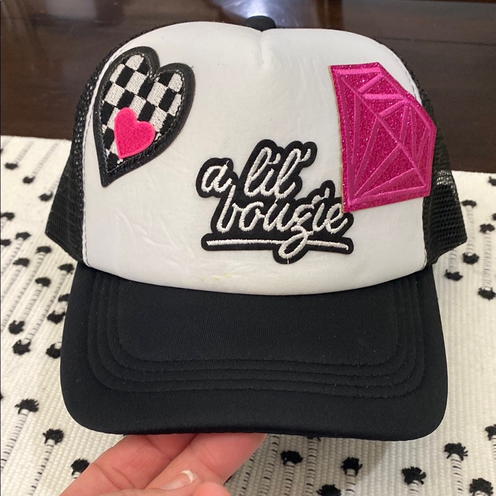Black and White Trucker Hat with Pink Accents